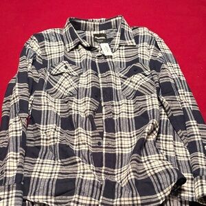 RSQ Navy and White Plaid Men's Shirt
